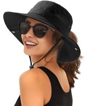 Chapéu de sol FURTALK para mulher, praia, verão, aba larga, UPF 50+, preto