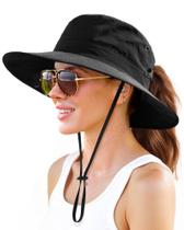 Chapéu de sol FURTALK para mulheres de aba larga UPF 50+ preto