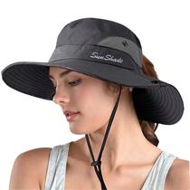Chapéu de sol ZOORON Ponytail Safari com proteção UV de aba larga Chapéu de sol ZOORON Ponytail Safari com proteção UV de aba larga