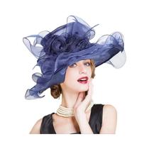 Chapéu Derby Feminino De Organza Com Aba Larga E Flor De Véu Para Casamento, Igreja, Coquetel E Chá