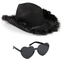 Chapéu e óculos de cowboy pretos incríveis para meninas e mulheres Chapéu e óculos de cowboy pretos incríveis para meninas e mulheres