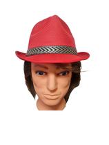 Chapéu Estilo Panamá Vermelho De Tecido Aba Curta Adulto