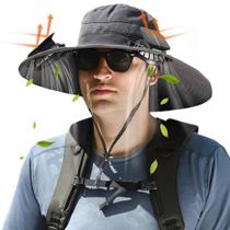 Chapéu externo com ventilador solar Pallocoo Wide Brim UPF50+ para homens cinza Chapéu externo com ventilador solar Pallocoo Wide Brim UPF50+ para homens cinza