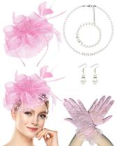 Chapéu Fascinator Bniksok, conjunto de malha retrô rosa dos anos 1920
