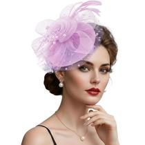 Chapéu Fascinator DRESHOW Flower Mesh Feathers para mulheres Chapéu Fascinator DRESHOW Flower Mesh Feathers para mulheres