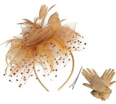 Chapéu Fascinator Durzasvo feminino para festa de chá e casamento dourado