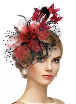 Chapéu Fascinator Zinniday Butterfly preto/vermelho 2025 para mulheres
