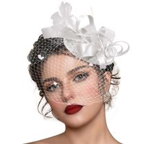 Chapéu Fascinators Masedy para mulheres Tea Party Feather White