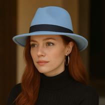 Chapéu Fedora Azul Bebê de Feltro Premium Moda Unissex