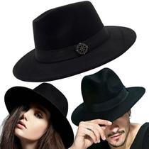 Chapéu Fedora Clássico Preto Em Feltro Com Pingente Aba 7Cm