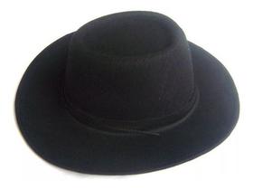 Chapéu Fedora Feltro Preto Aba Grande Faixa Lisa