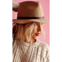 Chapeu Fedora Floppy Bege de Com Aba Ondulada Chapeu Fedora Floppy Bege de Com Aba Ondulada