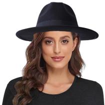Chapéu Fedora Lanzom feminino de aba larga, lã quente, estilo retrô Chapéu Fedora Lanzom feminino de aba larga, lã quente, estilo retrô