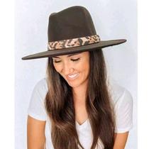 Chapéu Fedora Marrom de Feltro Feminino com Faixinha de Oncinha Animal Print