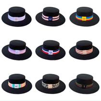 Chapéu Fedora Preto com Faixa Personalizada Listrada - Cathe Beach