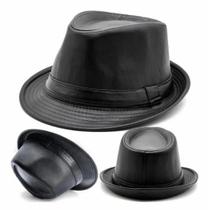 Chapéu Fedora Tipo Panamá Couro Aba Curta Preto - Tamanho Único