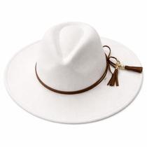 Chapéu Fedora Unissex em Feltro Aba Média com Cordão Decorativo Estilo Clássico Cor:Branco