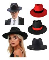 Chapeu Feltro Fedora Aba Reta Veludo Unissex Boho Fashion Outono Inverno Proteçao solar