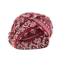 Chapéu feminino estampado Índia Muçulmano Ruffle Cancer Chemo Hat Beanie Wrap Cap