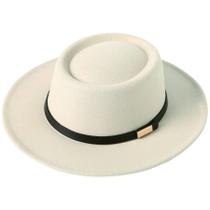 Chapéu feminino Lanzom vintage de aba larga de lã quente Fedora A-Beige