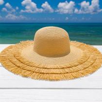 Chapéu Feminino para Praia Grande com Franjas e Aba Larga de Sol Anti-Suor Piscina Praia Verão