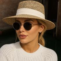 Chapéu Feminino Paris ALGA de Fibra Natural Alga Marinha Faixa Branca
