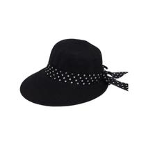 Chapéu Feminino Preto Palha de Bolinha com Laço