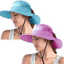 Chapéu feminino ZOORON com rabo de cavalo Safari de aba larga com proteção UV