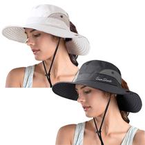 Chapéu feminino ZOORON Safari com proteção UV dobrável com rabo de cavalo