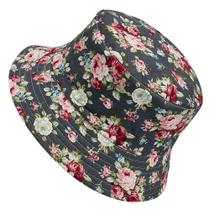 Chapéu Floral Bucket Hat Preto Dupla Face Boné Balde 2 Em 1