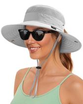 Chapéu FURTALK de aba larga, proteção UV com orifício de rabo de cavalo, cinza