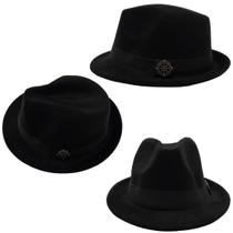 Chapéu Gangster Fedora Feltro Aba Mini 4Cm Com Pingente Ouro