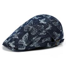 Chapéu Gatsby Newsboy com boné plano, jeans unissex com estampa de borboleta