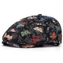 Chapéu Gatsby Newsboy com boné plano para homens com estampa de borboleta