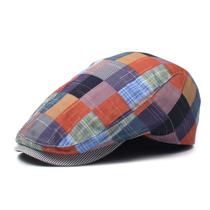 Chapéu Gatsby Newsboy com boné plano para homens com padrão xadrez colorido