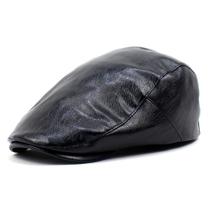 Chapéu Gatsby Newsboy com boné plano para homens em couro preto Chapéu Gatsby Newsboy com boné plano para homens em couro preto