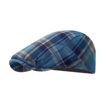 Chapéu Gatsby Newsboy com boné plano, xadrez azul para homens