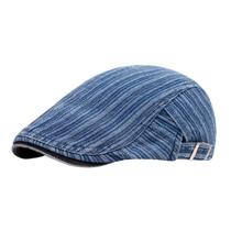 Chapéu Gatsby Newsboy de boné plano, jeans listrado, unissex, ajustável
