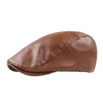 Chapéu Gatsby Newsboy masculino de couro marrom com boné plano