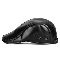 Chapéu Gatsby Newsboy masculino de couro preto com boné plano 24x17x11cm