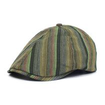 Chapéu Gatsby Newsboy masculino listrado colorido com boné plano
