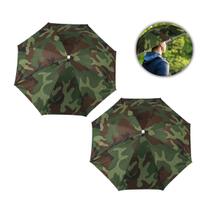 Chapéu Guarda Chuva Camping Pesca Trilha Proteção Sol Camuflado Dobrável Leve 2un