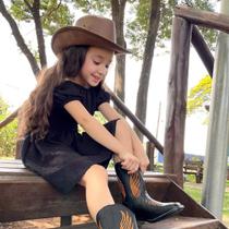 Chapeu Infantil de Couro Legítimo Cor Cacau Unissex Estilo Americano Linha Indiana Kapell