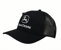 Chapéu John Deere LP86109 Preto Branco Logo Snapback
