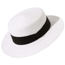 Chapéu Lanzom dobrável de aba larga Straw Boater branco M