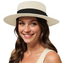 Chapéu Lanzom UPF50+ Wide Brim Straw Panama Sun Hat Bege Chapéu Lanzom UPF50+ Wide Brim Straw Panama Sun Hat Bege