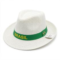 Chapéu Malandrinho Palha Sintético Fita Brasil Branco Chapéu Malandrinho Palha Sintético Fita Brasil Branco