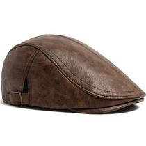 Chapéu masculino de couro Gatsby Newsboy com boné plano marrom
