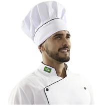 Chapeu Mestre Cuca Cozinheiro Brim Branco com Friso Preto 100% Algodao