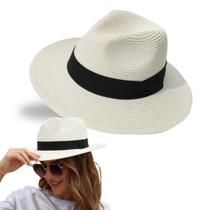 Chapéu Moda Palha Fedora Praia Branco Panamá